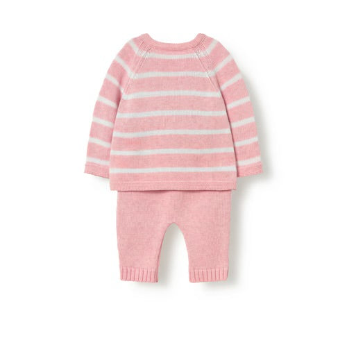 CONJUNTO DE BEBÉ DE RECIÉN NACIDO TRICOT ROSA