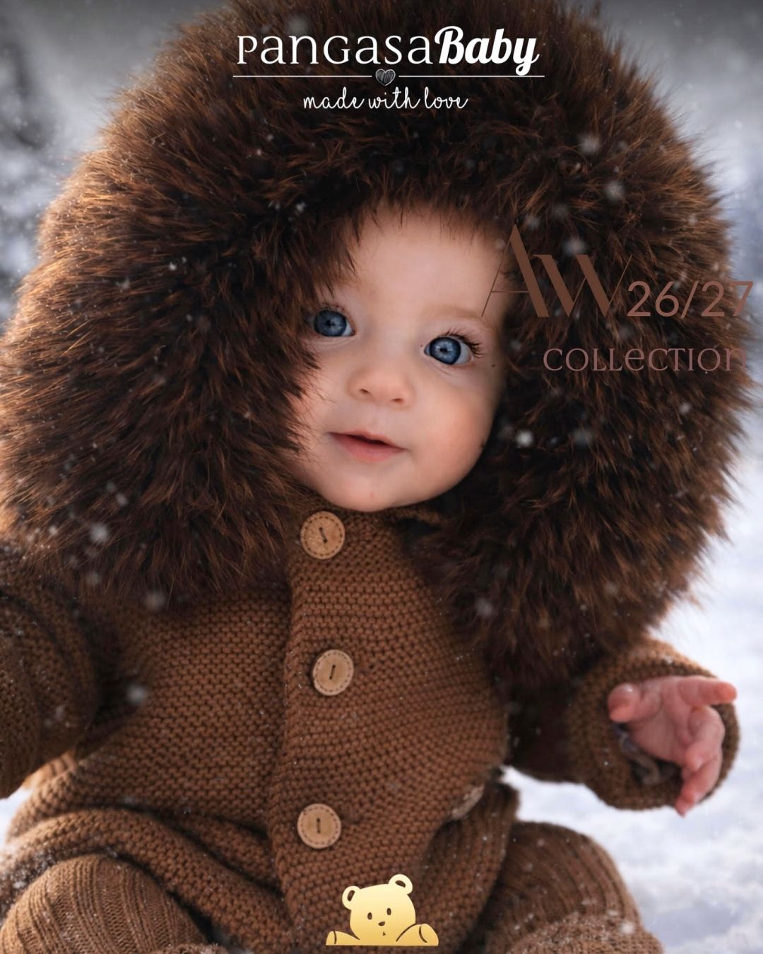 PANGASA BABY -TRENKA LUXURY CHOCOLATE-Abrigo de Punto con Capucha y Pelo