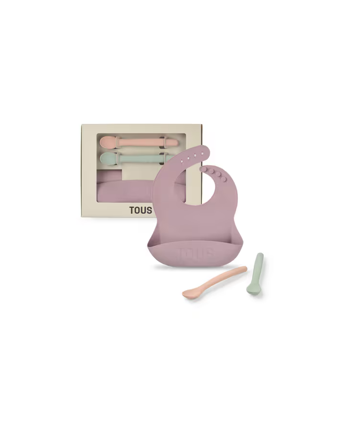 Set de babero y 2 cucharas Food Kit rosa
