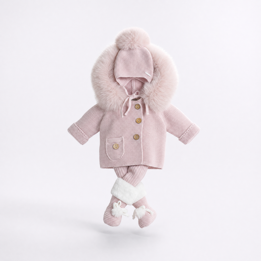 PANGASA BABY -TRENKA LUXURY ROSA-Abrigo de Punto con Capucha y Pelo