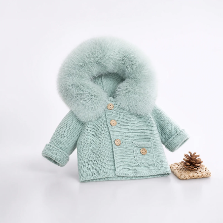 PANGASA BABY -TRENKA LUXURY MINT -Abrigo de Punto con Capucha y Pelo
