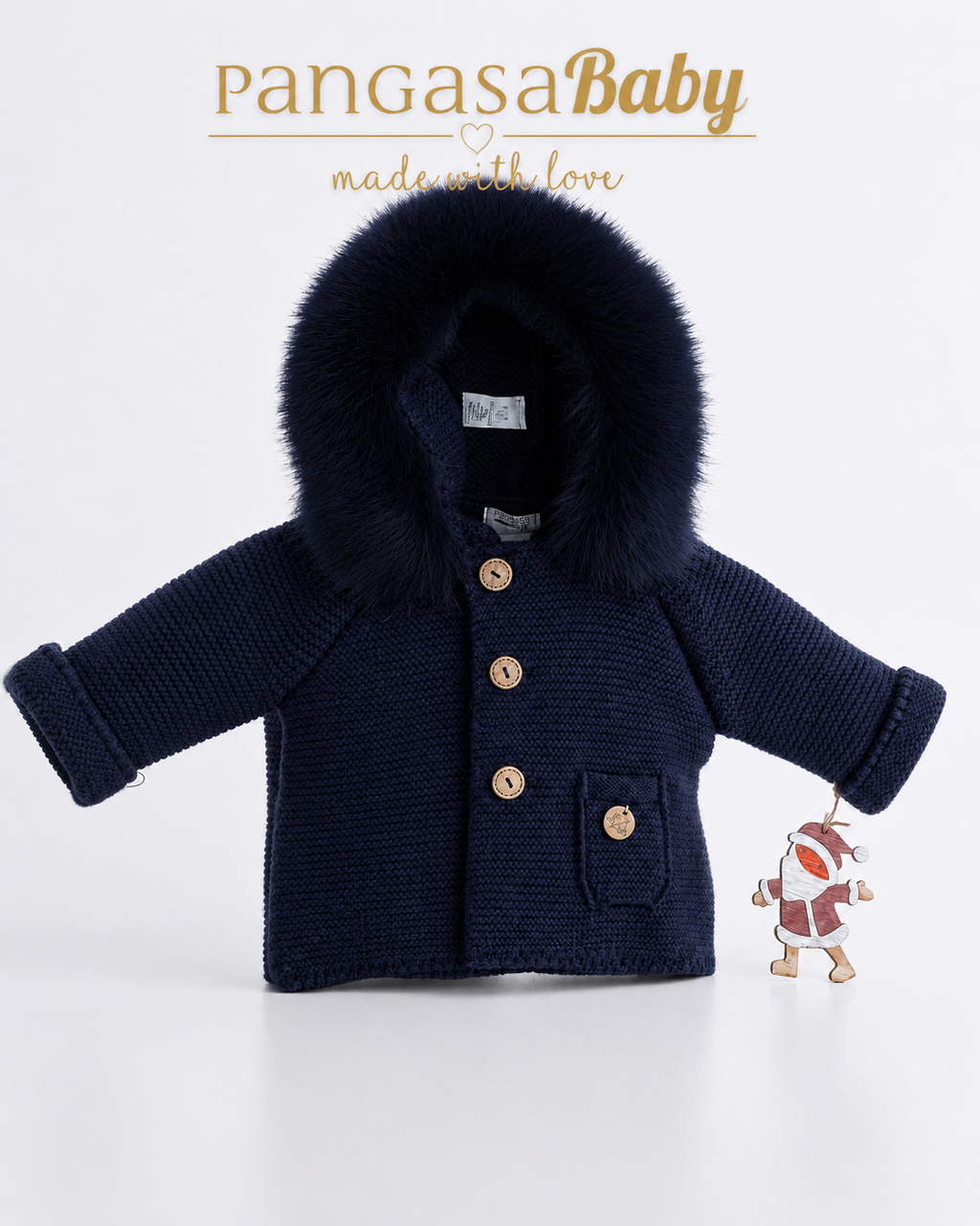 PANGASA BABY -TRENKA LUXURY MARINO-Abrigo de Punto con Capucha y Pelo