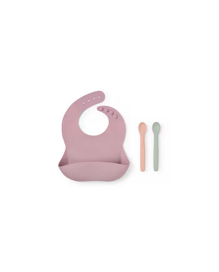 Set de babero y 2 cucharas Food Kit rosa