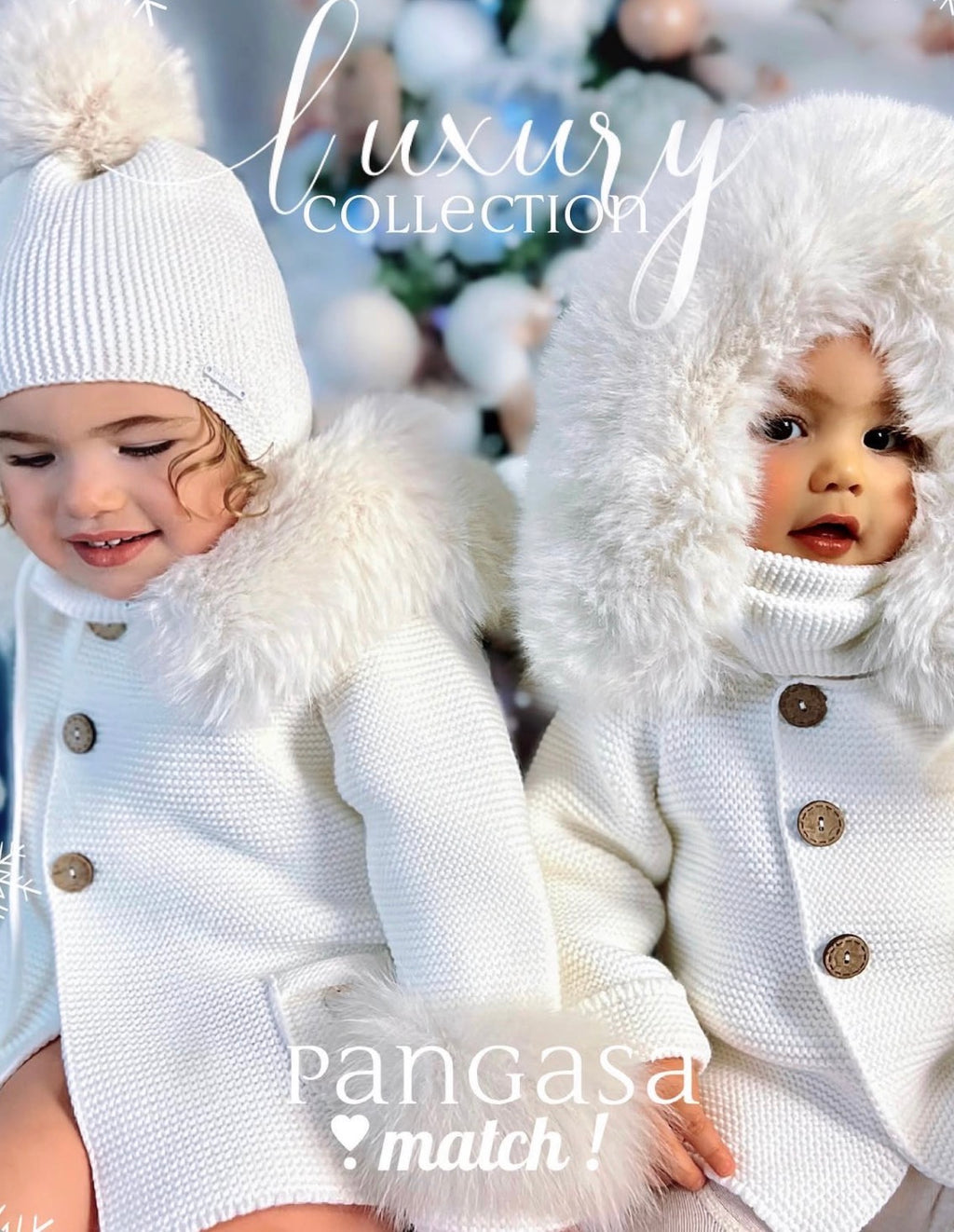 PANGASA BABY -TRENKA LUXURY MARFIL-Abrigo de Punto con Capucha y Pelo