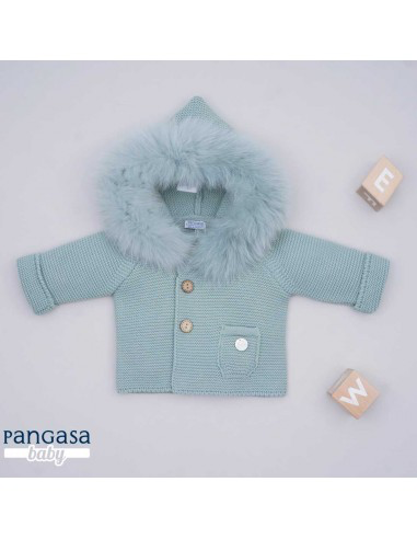 PANGASA BABY -TRENKA LUXURY CELESTE-Abrigo de Punto con Capucha y Pelo