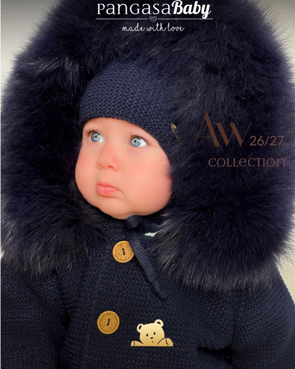 PANGASA BABY -TRENKA LUXURY MARINO-Abrigo de Punto con Capucha y Pelo